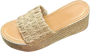 SuanlaTDS Espadrilles Wedge Sandals for Women 2025 Open Toe Backless High Heels Slip-on Wide Width Platform Summer Slides Slippers Mules Beach Walking Dressy Bohemian Heeled Sandal