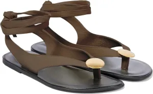 Suede Flat Sandals for Women Cute Ankle Strappy Thong Sandals Ladies Summer Dress Flip Flops with Metal Circular