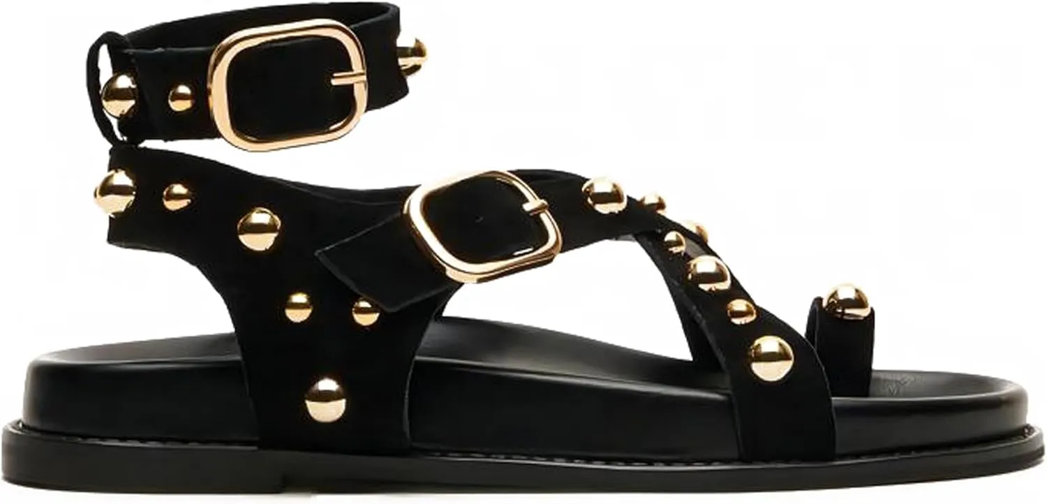 Summer Flat Sandals for Women Beaded Studded Strappy Boho Sandals Casual Beach Shoes Comfy Walking Party Dress Flip Flops Shoes