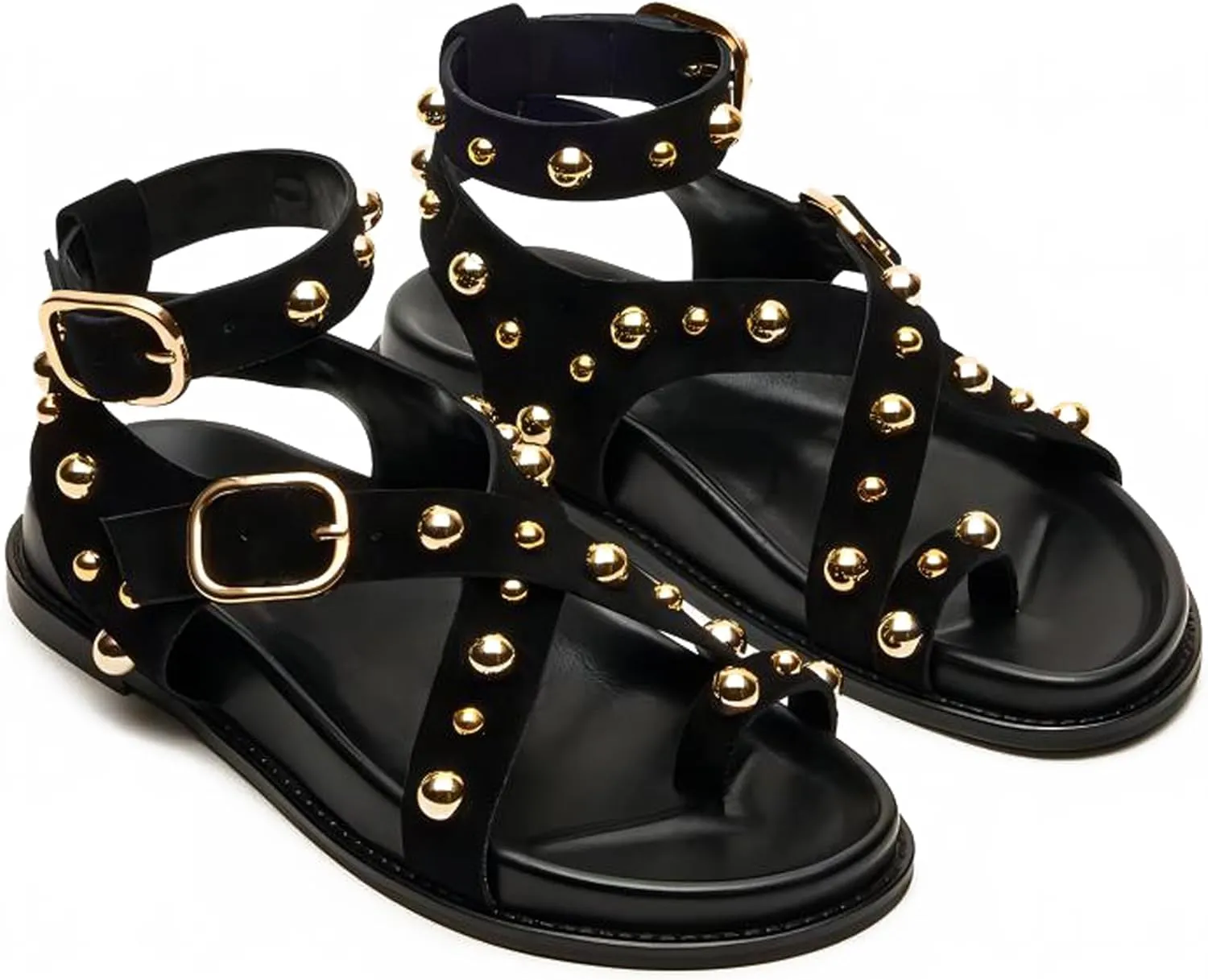 Summer Flat Sandals for Women Beaded Studded Strappy Boho Sandals Casual Beach Shoes Comfy Walking Party Dress Flip Flops Shoes