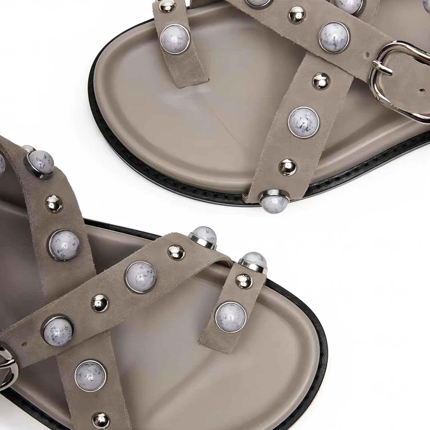 Summer Flat Sandals for Women Beaded Studded Strappy Boho Sandals Casual Beach Shoes Comfy Walking Party Dress Flip Flops Shoes