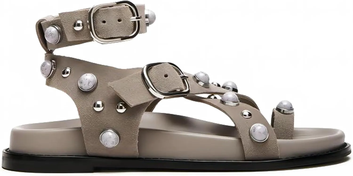 Summer Flat Sandals for Women Beaded Studded Strappy Boho Sandals Casual Beach Shoes Comfy Walking Party Dress Flip Flops Shoes