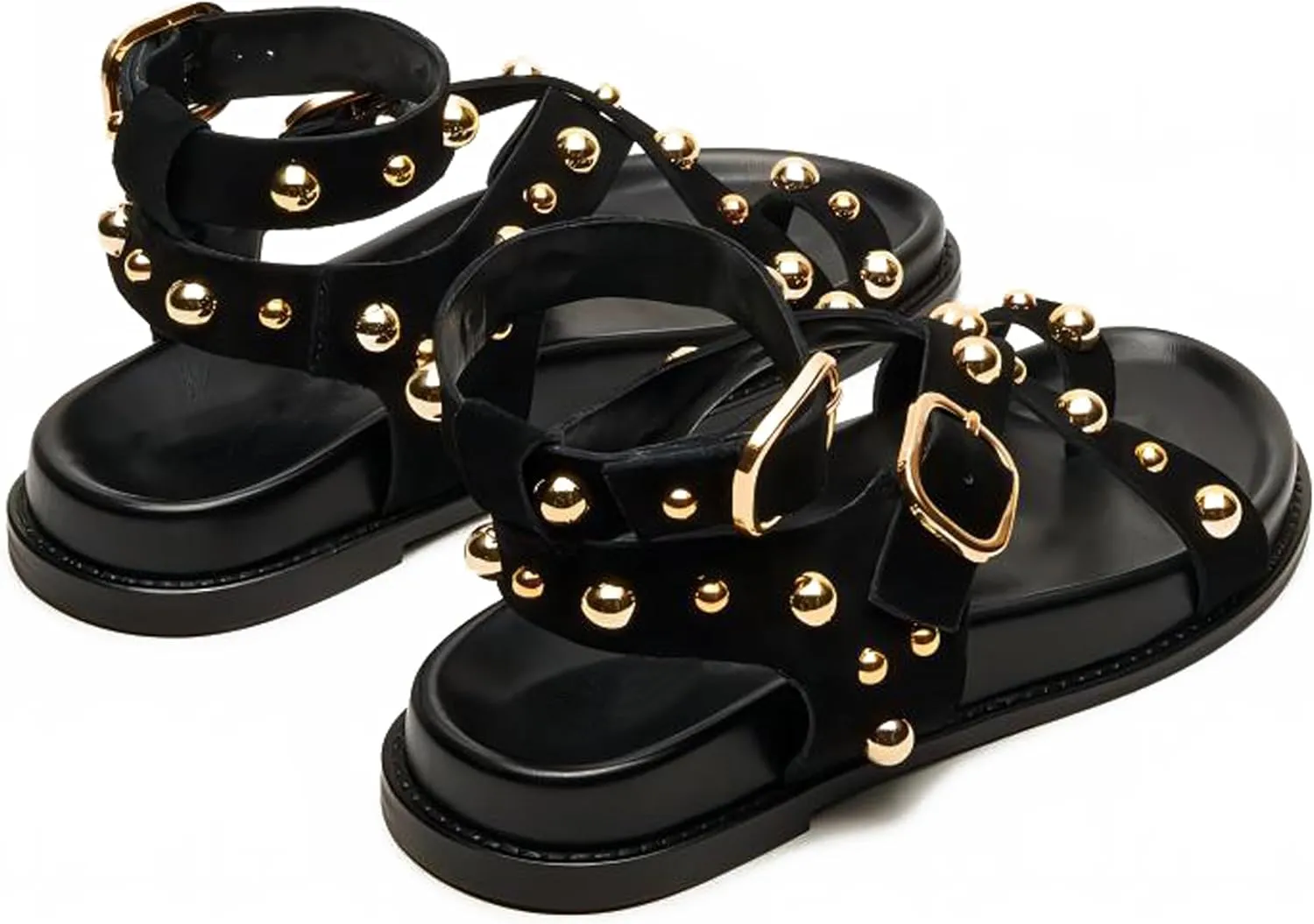 Summer Flat Sandals for Women Beaded Studded Strappy Boho Sandals Casual Beach Shoes Comfy Walking Party Dress Flip Flops Shoes