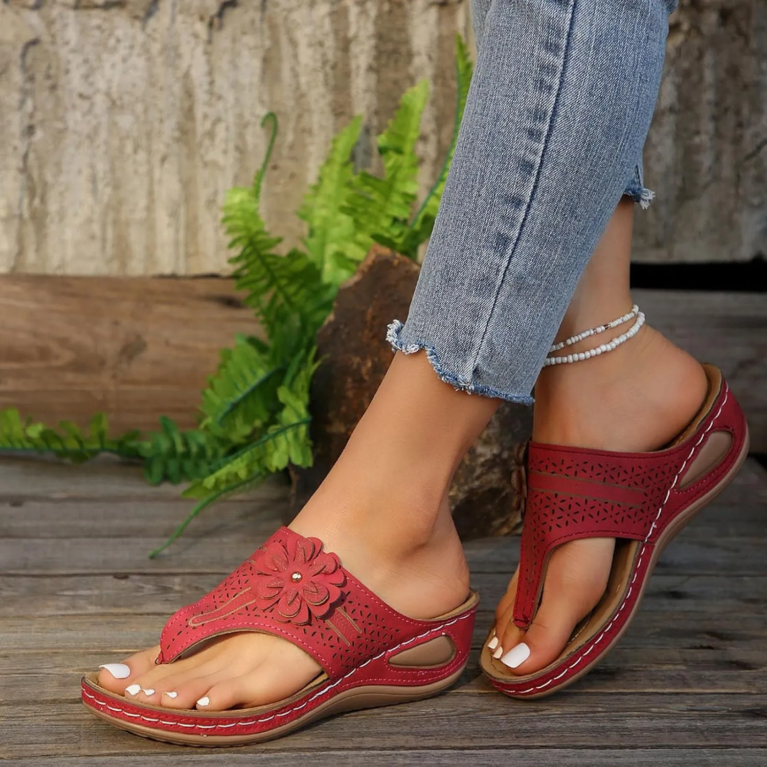 Summer Sandals for Women 2025 Dressy Orthopedic Flip Flops Comfortable Sandal with Arch Support Orthotic Wedge Walking Slippers Anti-Slip Breathable Beach Slides Shoes