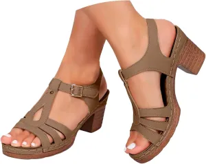 Summer Sandals for Women 2025 New Dressy Open Toe Cutout Chunky Heeled Wedges Sandal Hollow Slip on Beach Boho Comfortable Shoe Outdoor Vacation Party Shoes