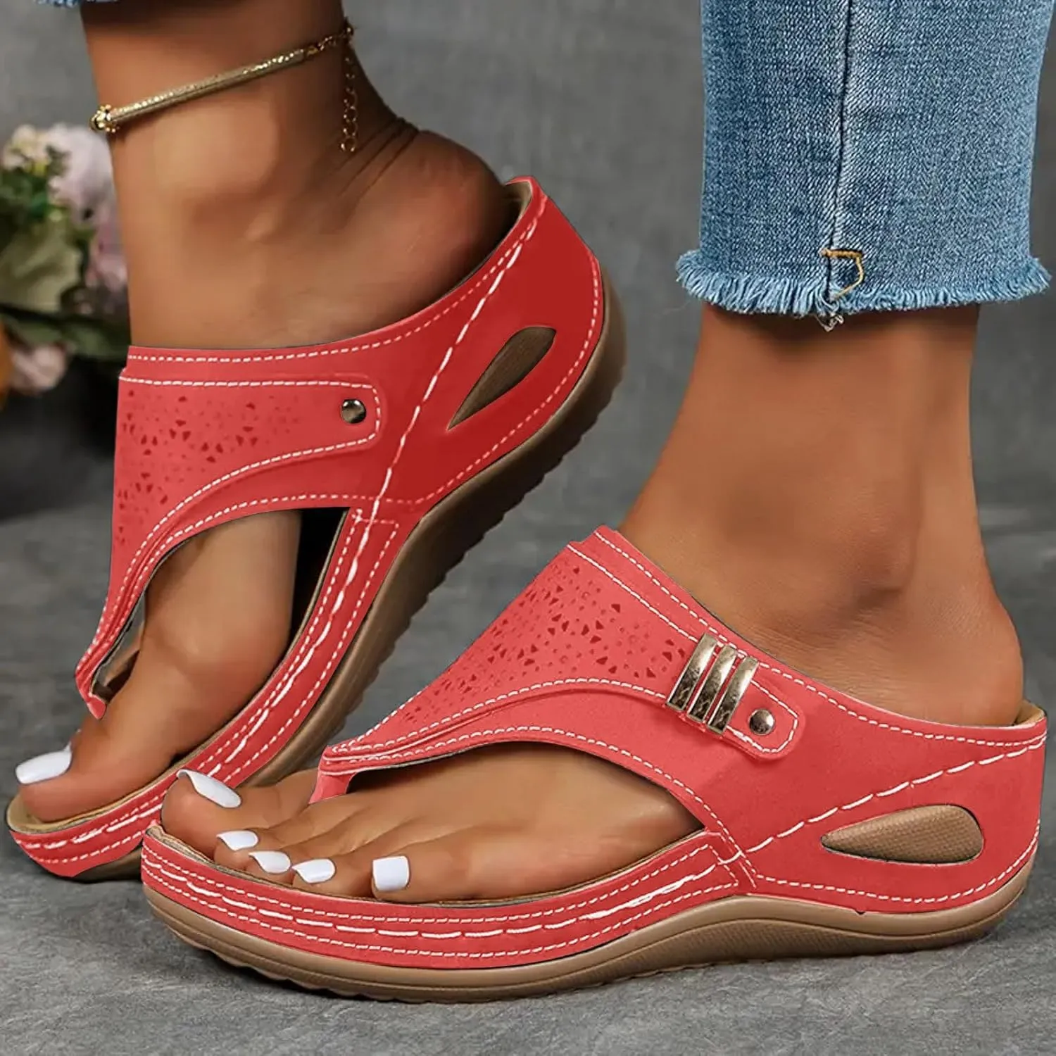 Summer Sandals for Women 2025 Women's Comfortable Breathable Mesh Orthopedic Sports Slippers Arch Support Beach Leisure Wedge Heel Flip Flops Outdoor Vacation Party Shoes