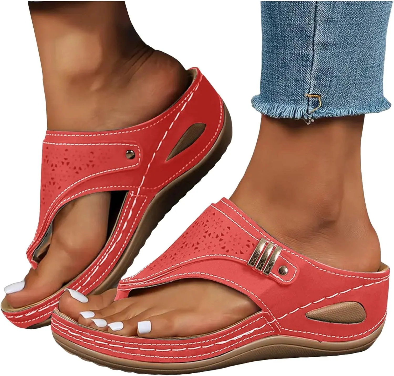 Summer Sandals for Women 2025 Women's Comfortable Breathable Mesh Orthopedic Sports Slippers Arch Support Beach Leisure Wedge Heel Flip Flops Outdoor Vacation Party Shoes