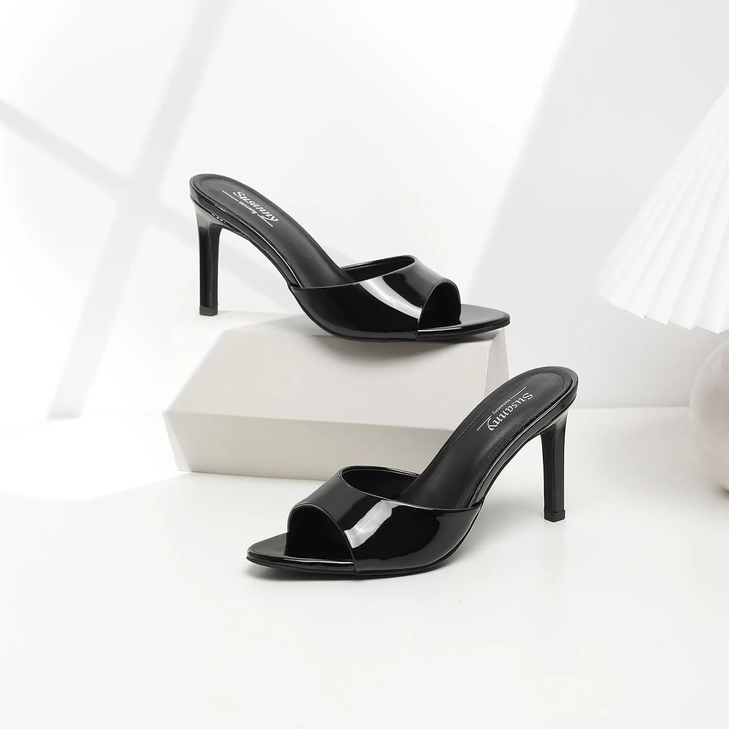 Susanny Women's Sandals Heels Mule High Heels Pointed Open Toe Sandals Sexy Slip on Heeled Summer Casual Wedding Prom Party Comfortable Dressy Shoes