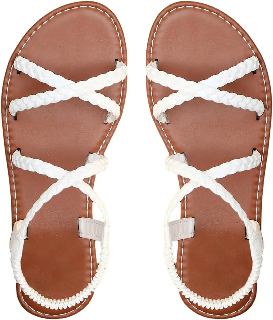 SweatyRocks Women's Braided Criss Cross Strappy Open Toe Flat Sandals Ankle Strap Shoes