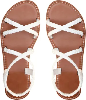 SweatyRocks Women's Braided Criss Cross Strappy Open Toe Flat Sandals Ankle Strap Shoes