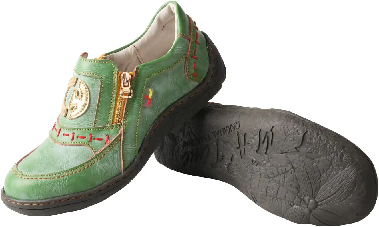 TMA EYES Women's Non-Slip Leather Casual Slip On Comfort Walking Flat Shoes