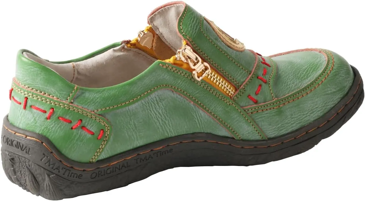 TMA EYES Women's Non-Slip Leather Casual Slip On Comfort Walking Flat Shoes