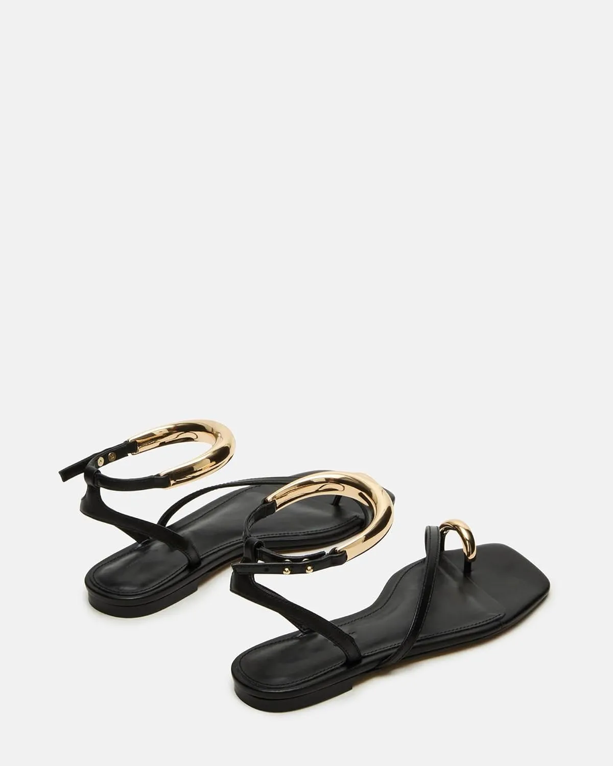 Toe Ring Flats Sandals for Women Square Toe Strappy Flat Sandals Casual Summer Shoes