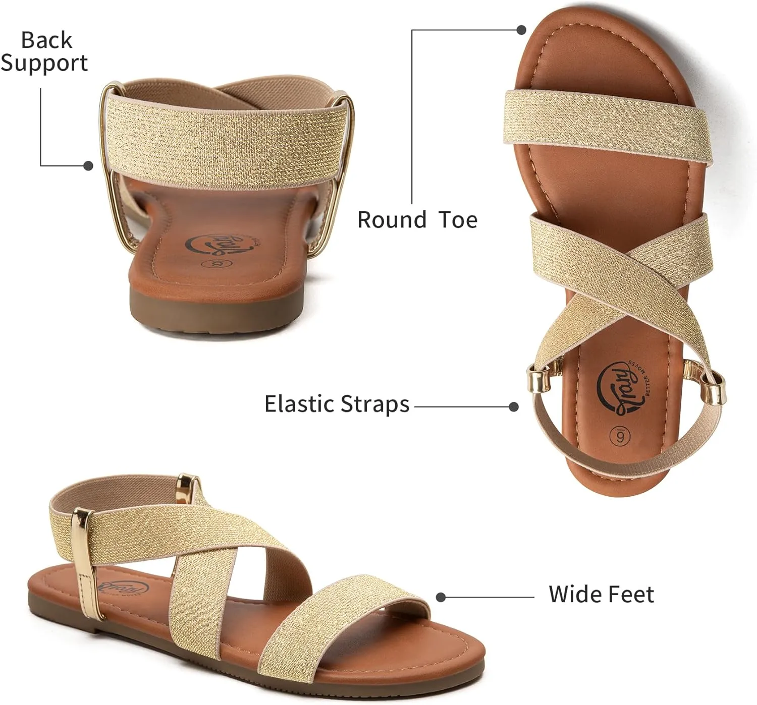 Trary Women's Dressy Summer Sandals, Elastic, Cute, Open Toe, Wide, Sandalias Para Mujer