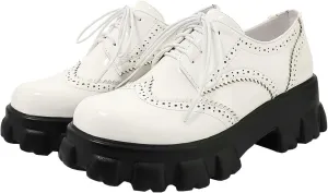 Trendenzy Lug Sole Oxford Shoes for Women Wingtip Lace Up Oxfords Chunky Heel Platform Pumps Goth