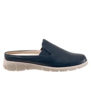 Trotters Uma T2238-400 Womens Blue Leather Slip On Mule Flats Shoes