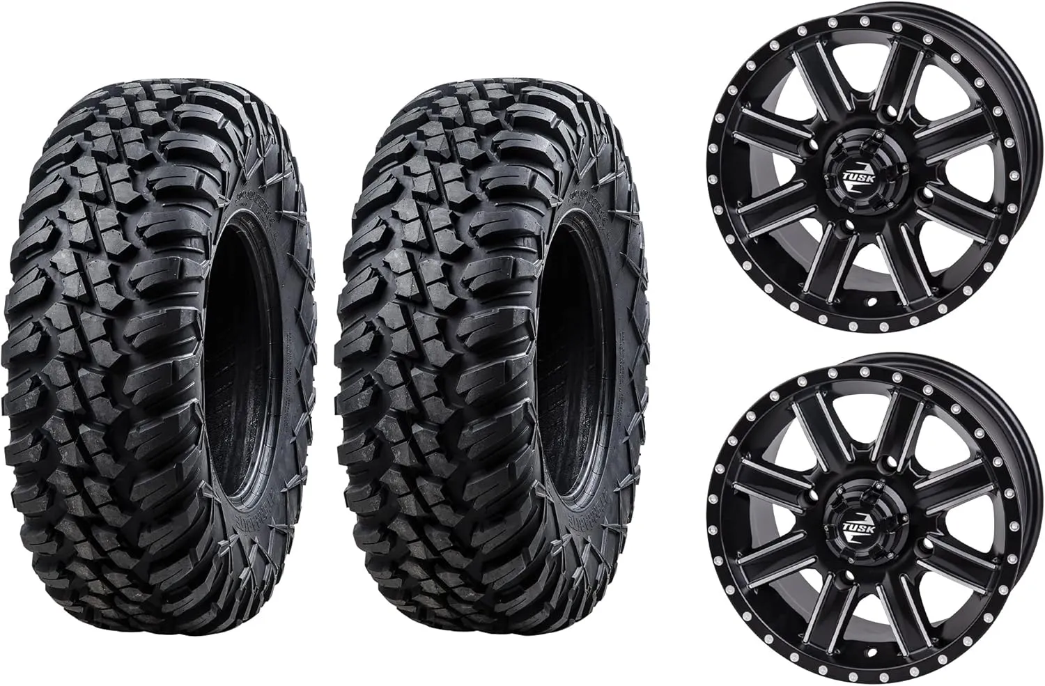 TUSK 28x10-14 Terrabite on Cascade Machined/Black Compatible with Kawasaki MULE Pro-FX 1000 HD Edition 2024