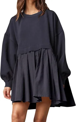 Ugerlov Womens Oversized Sweatshirt Dress Long Sleeve Crewneck Pullover Tops Relaxed Fit Sweatshirts Mini Dress