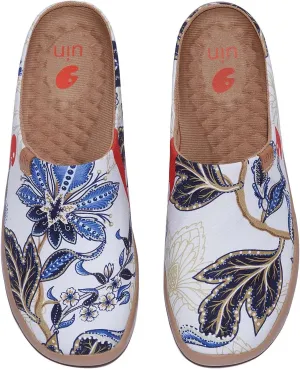 UIN Women's Slip On Mules Comfortable Flat Lightweight Wide Toe Clog Casual Art Painted Travel Shoes Malaga Series