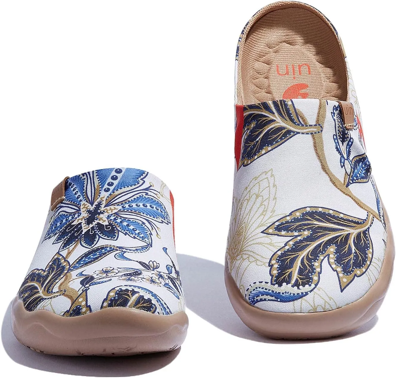 UIN Women's Slip On Mules Comfortable Flat Lightweight Wide Toe Clog Casual Art Painted Travel Shoes Malaga Series