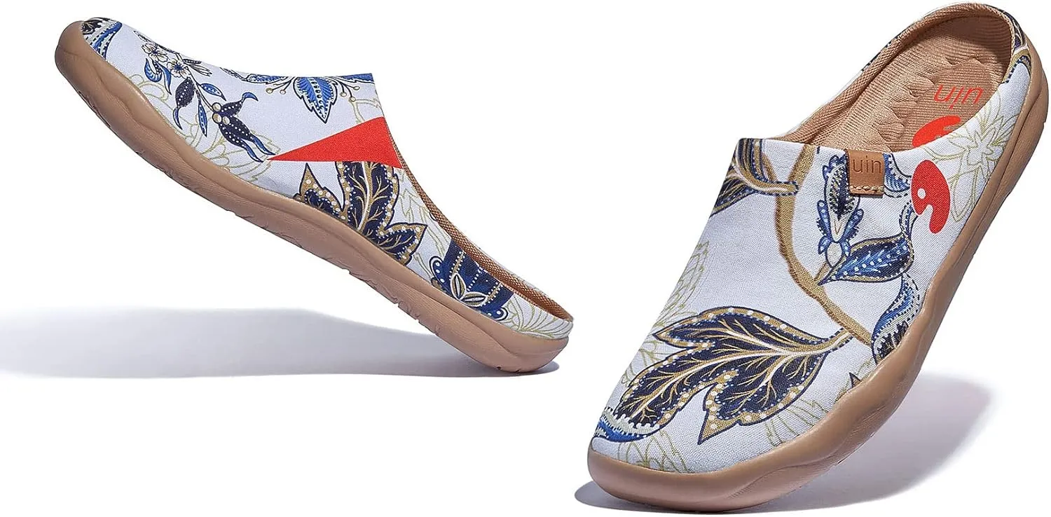 UIN Women's Slip On Mules Comfortable Flat Lightweight Wide Toe Clog Casual Art Painted Travel Shoes Malaga Series