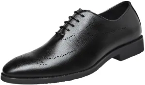 Uniform Men's Oxford Dress Shoes Waterproof Leather Lace Up Brogue Non Slip Rubber Sole Low Top Office Business