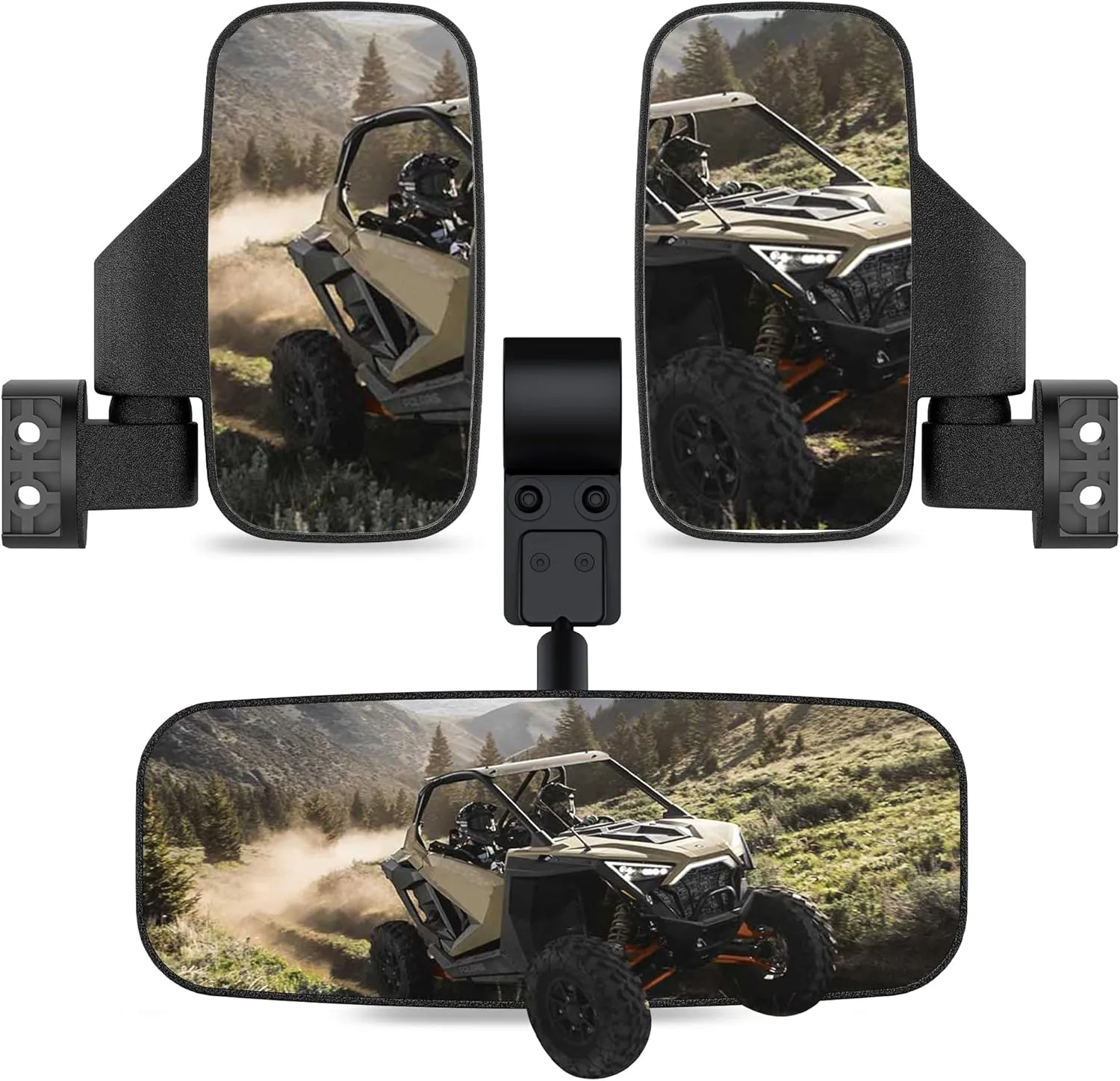 UTV RZR Rear View Mirror and Side Mirrors Set 1.65"-2" Roll Bar Cage, UTV Convex Rear View Side Mirrors Compatible with Polaris RZR Ranger Can Am X3 Commander Kawasaki Mule Rhino