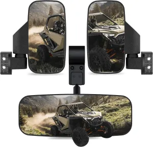UTV RZR Rear View Mirror and Side Mirrors Set 1.65"-2" Roll Bar Cage, UTV Convex Rear View Side Mirrors Compatible with Polaris RZR Ranger Can Am X3 Commander Kawasaki Mule Rhino
