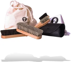 VALENTINO GAREMI Shoe Care Set - Cleaning Polishing Buffing Leather Footwear - Complete Brush Kit Set for Home Travel Office - Brushes Made in Germany