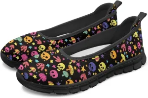 Various Creative Skull Print Walking Shoes Women Lightweight Slip On Ballet Flats Fit Comfort Mesh Casual Sneakers Work & Travel