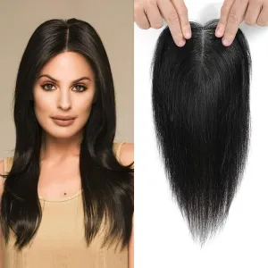 VASILIA Hair Toppers for Women Real Human Hair 120% Density Hand-made 4 * 4.8 Inch Swiss Base Human Hair Topper without Bangs 12 Inch Wig Toppers for Thinning hair #1B Natural Black