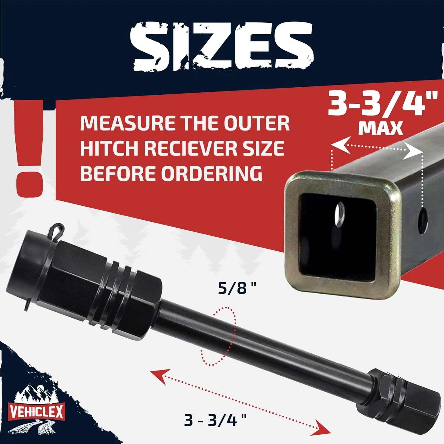 Vehiclex Hitch Pin Lock for Trailer Receivers (2.5" to 3") - 5/8" Locking Pin for Class III, IV - with Innovative Tubular Key, Resilient Against Dust, Mud, and Thieves