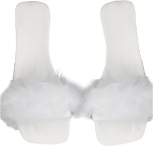 Verdusa Women's Fuzzy Open Toe Slip on Slippers Y2k Summer PU Leather Slides Flat Sandals