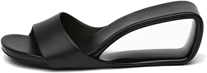 Vertundy Womens Slip On Wedge Heels Round Toe Backless Low Heel Mule Sandals
