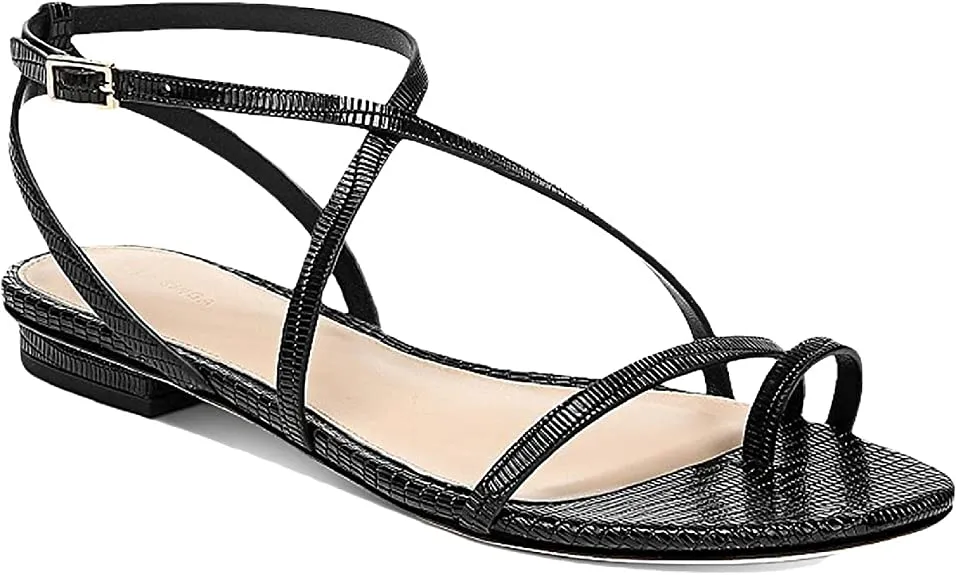 VIA SPIGA Womens Calandre Leather Strappy Flat Sandals Black 7.5 Medium (B,M)