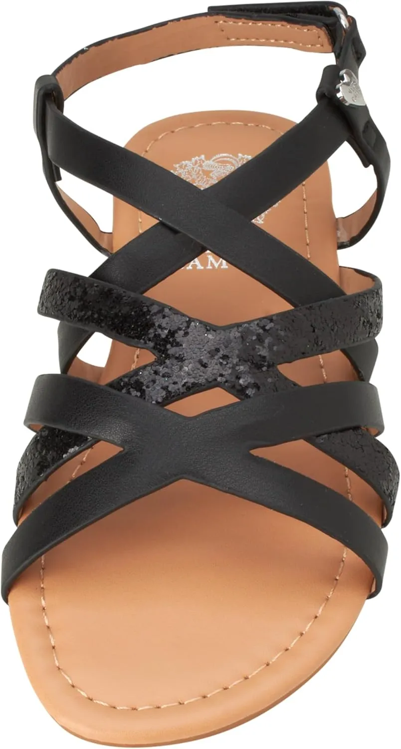 Vince Camuto Girls' Sandals - Open Toe Summer Strappy Flat Dress Shoes with Glitters and Secure Hook and Look Closure