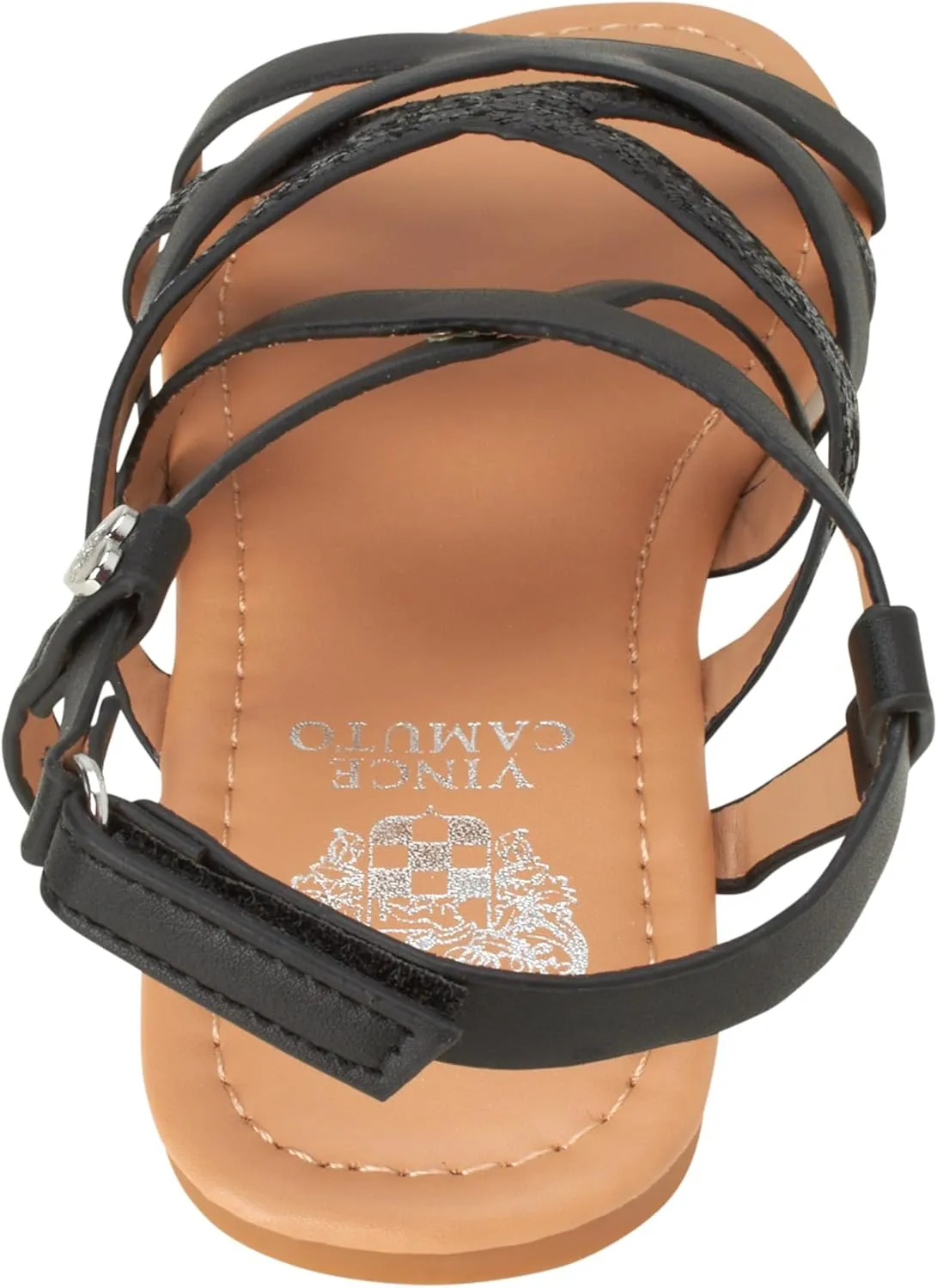 Vince Camuto Girls' Sandals - Open Toe Summer Strappy Flat Dress Shoes with Glitters and Secure Hook and Look Closure