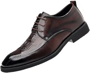 Vintage Elegant Men's Leather Shoes Brown Lace Up Crocodile Print Tuxedo Shoes Classic Business Dress Oxford