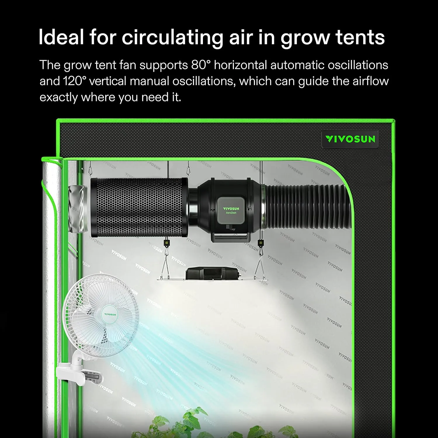 VIVOSUN AeroWave A6 Grow Tent Clip Fan, Patented Portable Auto Oscillating Fan 6” with 2-Speed, Strong Airflow but Low Noise, and Fully-Adjustable Tilt for Hydroponic Ventilation, White, 1-Pack