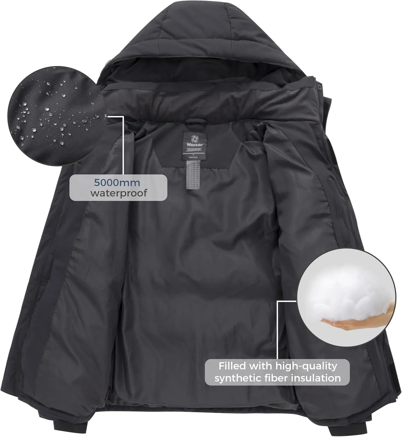 wantdo Men's Warm Winter Coat Waterproof Puffer Jacket Windproof Thicken Outwear
