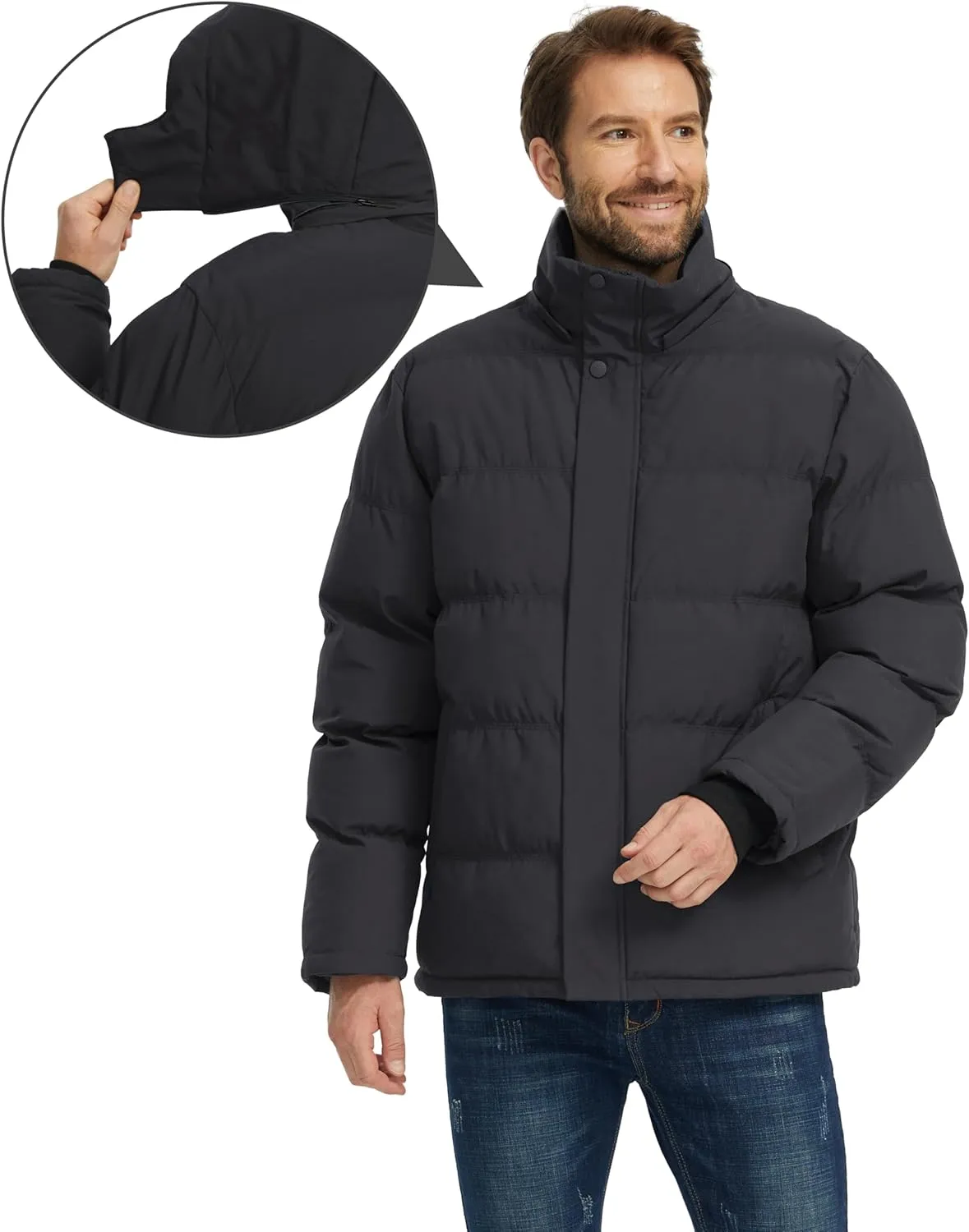wantdo Men's Warm Winter Coat Waterproof Puffer Jacket Windproof Thicken Outwear