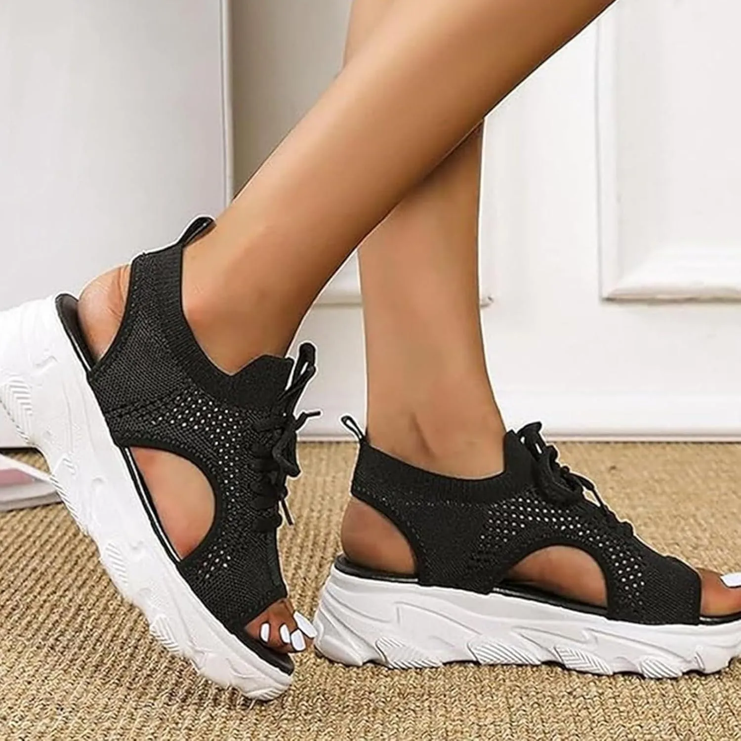 Wedge Sandals for Women Orthopedic Slide Sport Sandals Open Toe Summer Dressy Platform Sandal Arch Support Wide Width Shoes Comfy Sports Knit Sandal Soft Sole Fashion Trendy Dressy Shoes 2025