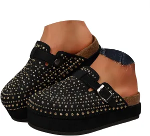 Wedge Sandals for Women Suede Cushion Slippers Closed Toe Buckle Platform Slides Flats For Indoor Summer Fall