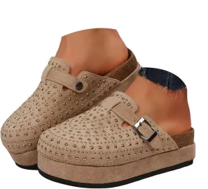 Wedge Sandals for Women Suede Cushion Slippers Closed Toe Buckle Platform Slides Flats For Indoor Summer Fall