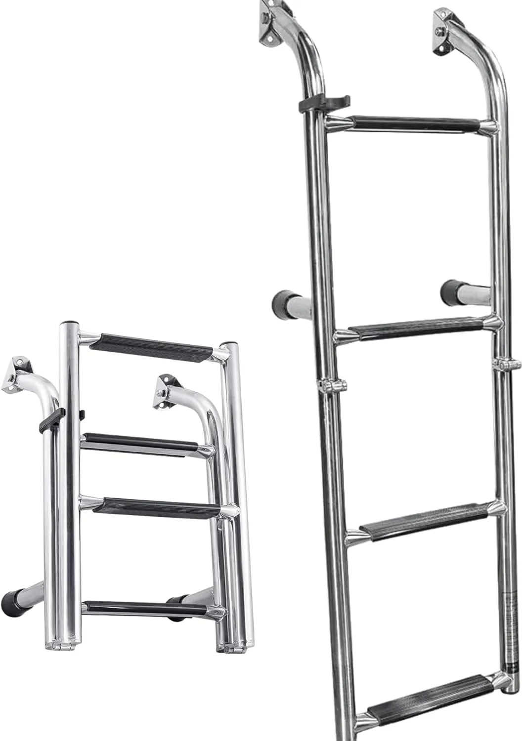 White Water - 4-Step Folding Transom Boat Ladder – 304 Stainless Steel – Telescoping Swim Platform Boarding Ladder for Boats, Docks, and Saltwater Use - B00361