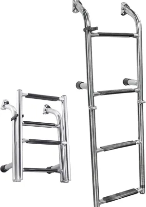 White Water - 4-Step Folding Transom Boat Ladder – 304 Stainless Steel – Telescoping Swim Platform Boarding Ladder for Boats, Docks, and Saltwater Use - B00361