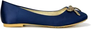 Women Flat Bridal Satin Slip On Ballerina Pumps Ladies Diamante Bow Bridesmaid Shoes