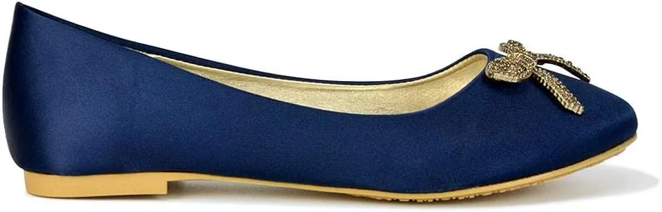 Women Flat Bridal Satin Slip On Ballerina Pumps Ladies Diamante Bow Bridesmaid Shoes