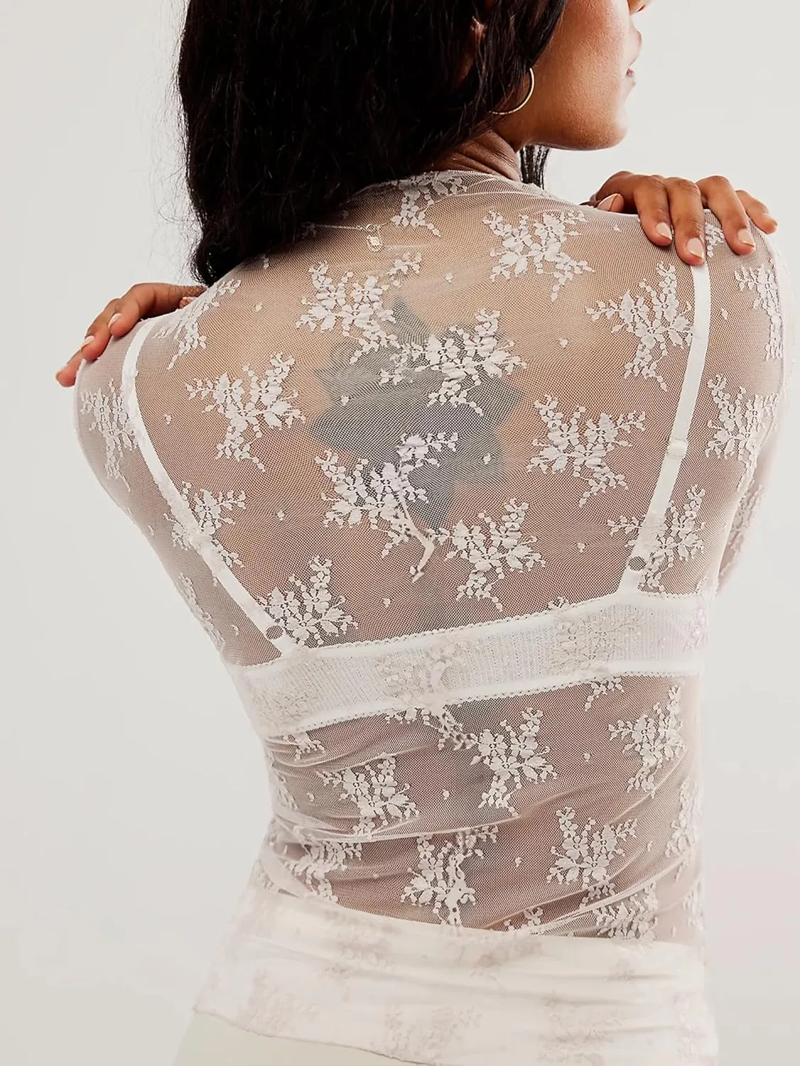 Women Lace Bolero Shrug See Through Floral Cardigan Sheer Mesh Cropped Y2K Going Out Tops