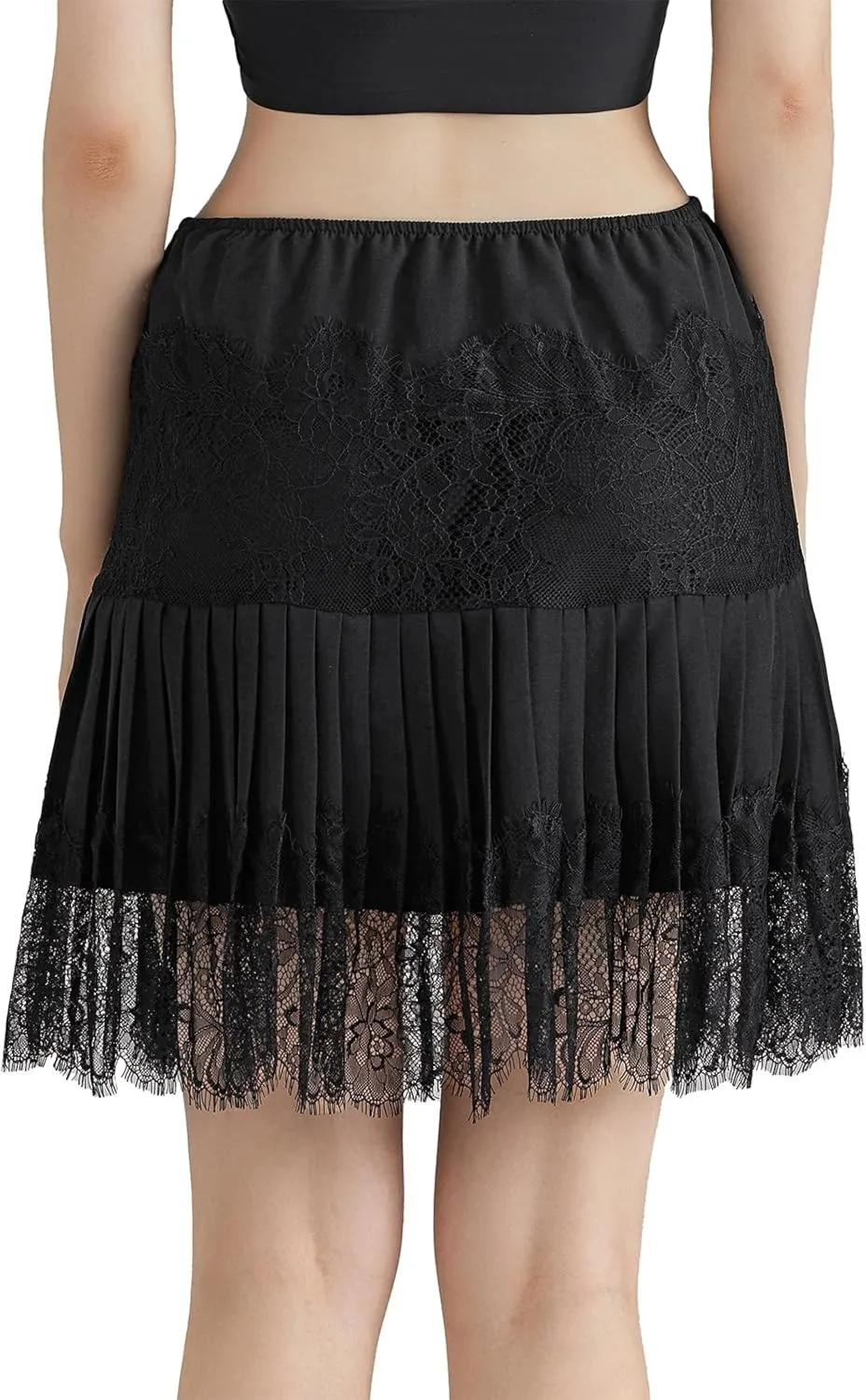 Women Y2k Lace Half Slip Skirt Flowy Ruffle Pleated Mini Skirts Fairy Mesh Floral Mid Rise Layered Short Skirts Underskirt